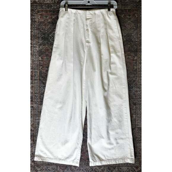 THE GREAT - The Sculpted Trouser Natural Hemp High Rise Wide Leg Cream Size 29 - Picture 4 of 11